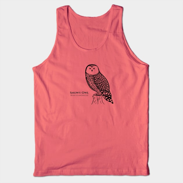 Snowy Owl with Common and Scientific Names - detailed bird design Tank Top by Green Paladin